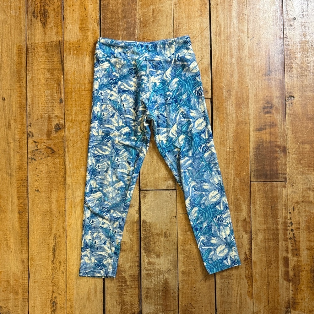 LuLaRoe Blue Cream Patterned Leggings 4T